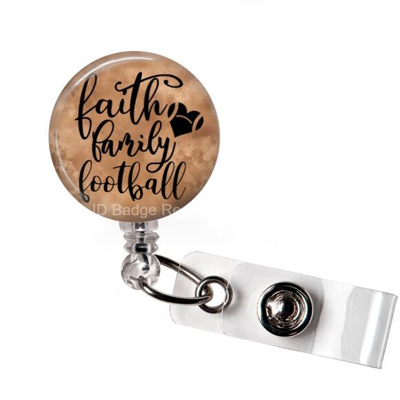 Faith Family Football Retractable Reel ID Name Tag Badge Holder * Christian * - Picture 1 of 5